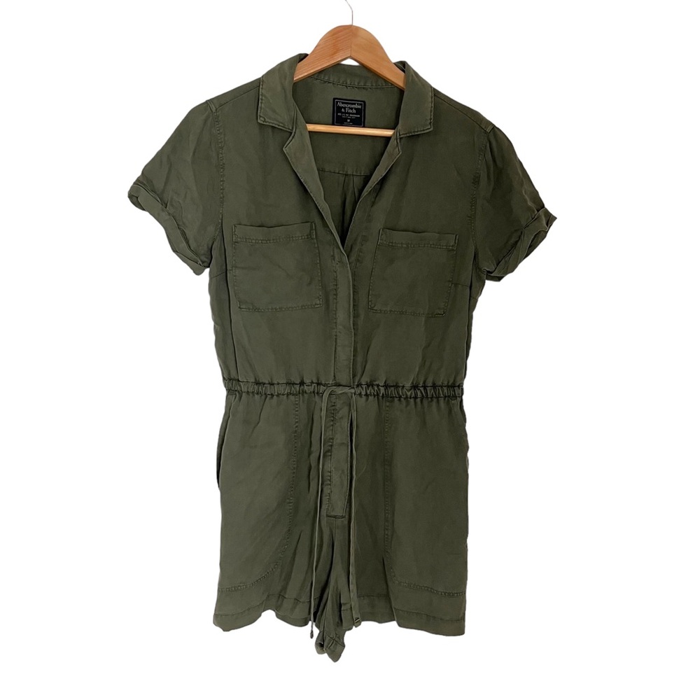 Abercrombie & Fitch Womens M Olive Button Up Short Sleeve Utility Romper New